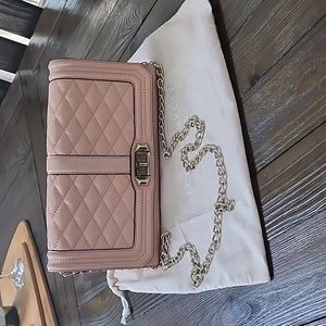 Rebecca Minkoff Pink Leather crossbody/clutch bag with gold chain link strap